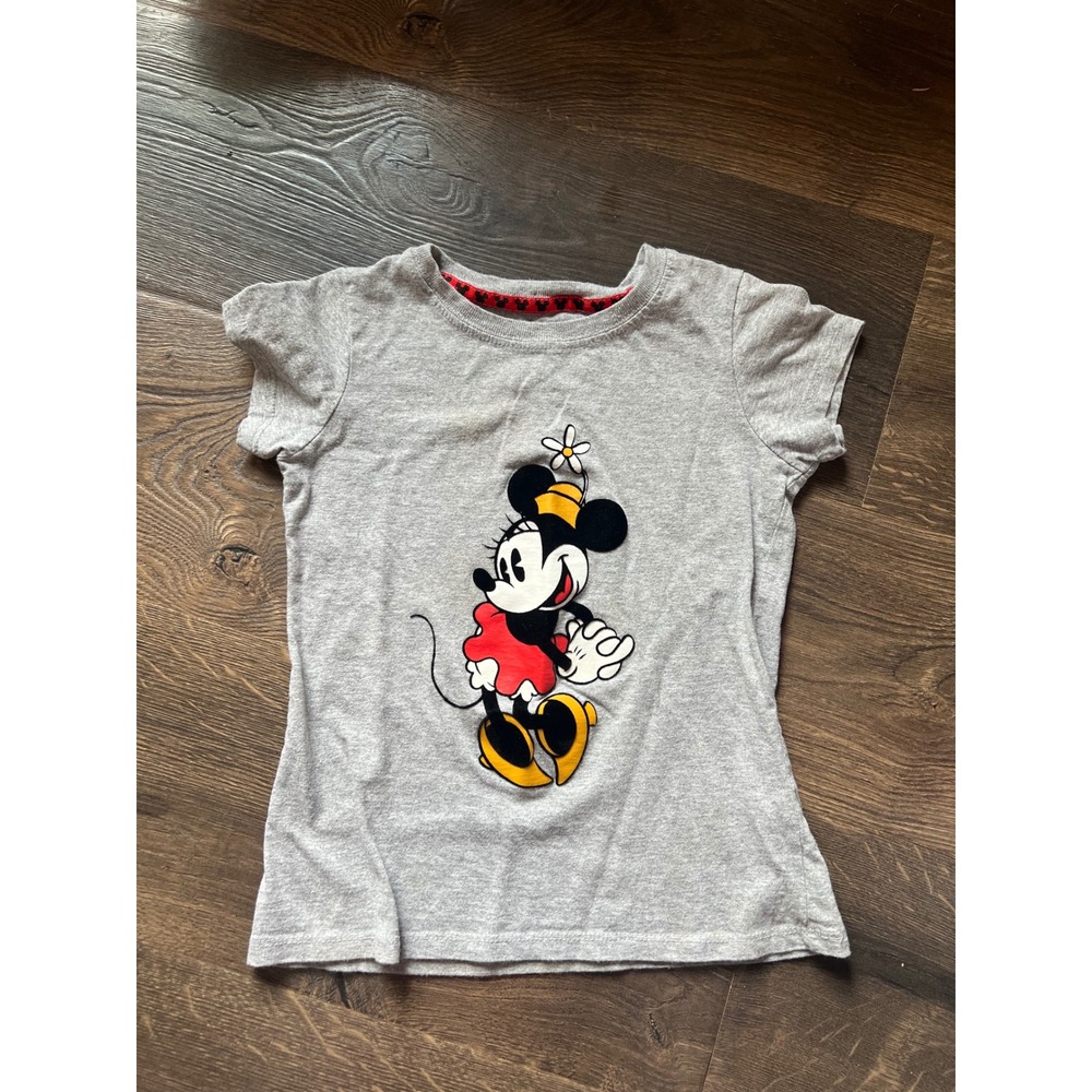 Disney Minnie Mouse Girls Gray Graphic T-Shirt Short Sleeve Size 6/6X